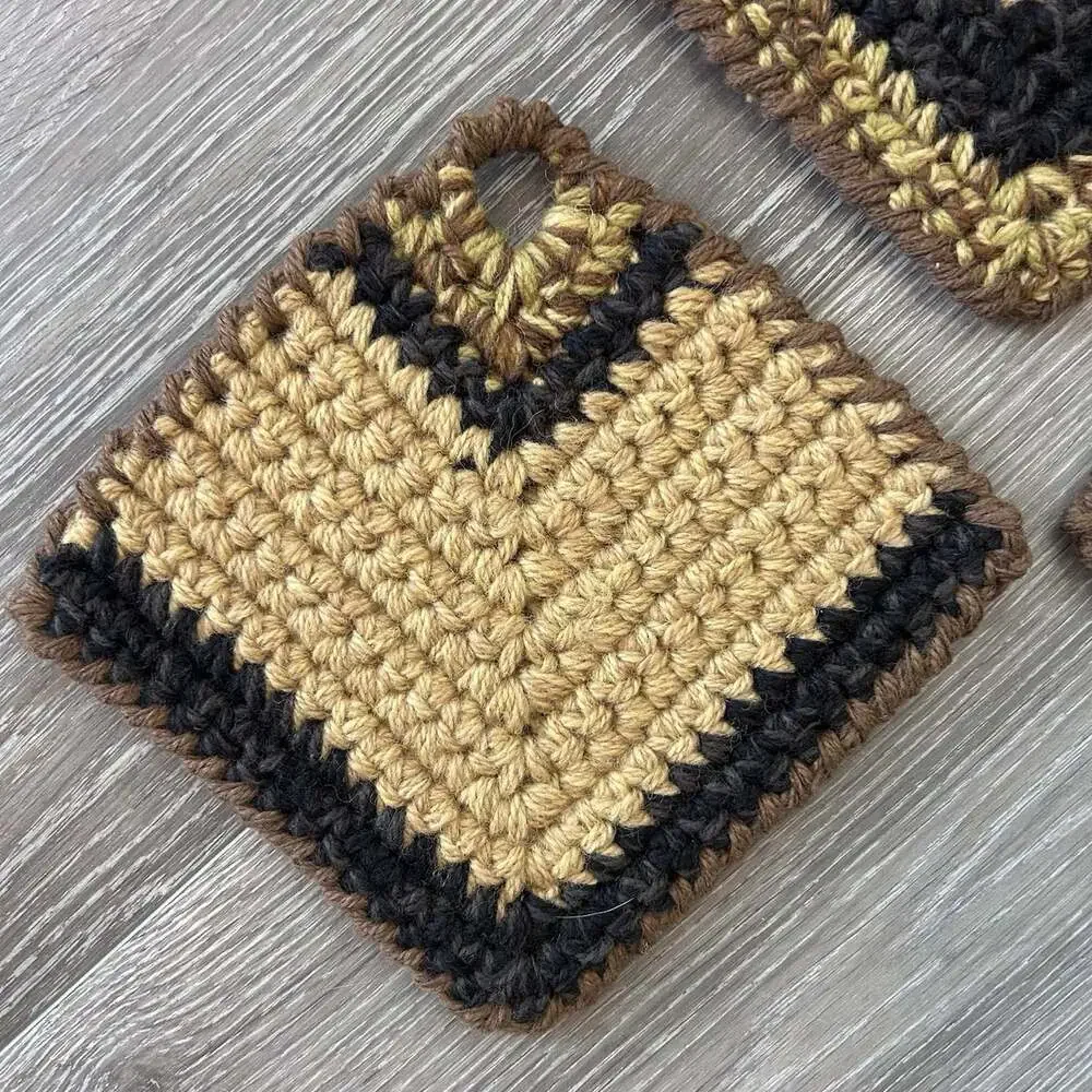 Vintage Crochet Wool Retro 70’s Boho Wall Decor Potholders Trivet Hot Plate